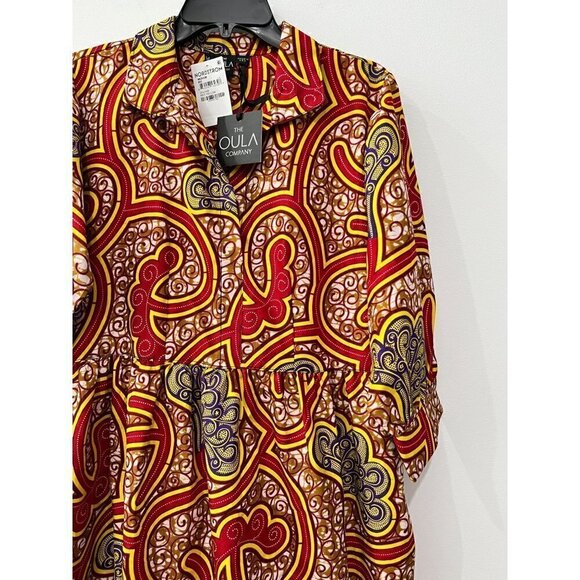 New The Oula Company Size M Print Tiered Maxi Dress Red Yellow - Picture 12 of 13